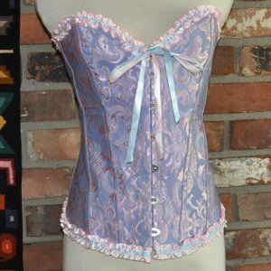 Indigo Blue & Shiny Pink Back Lace-up, Corset Bustier, Metal front Closure XL